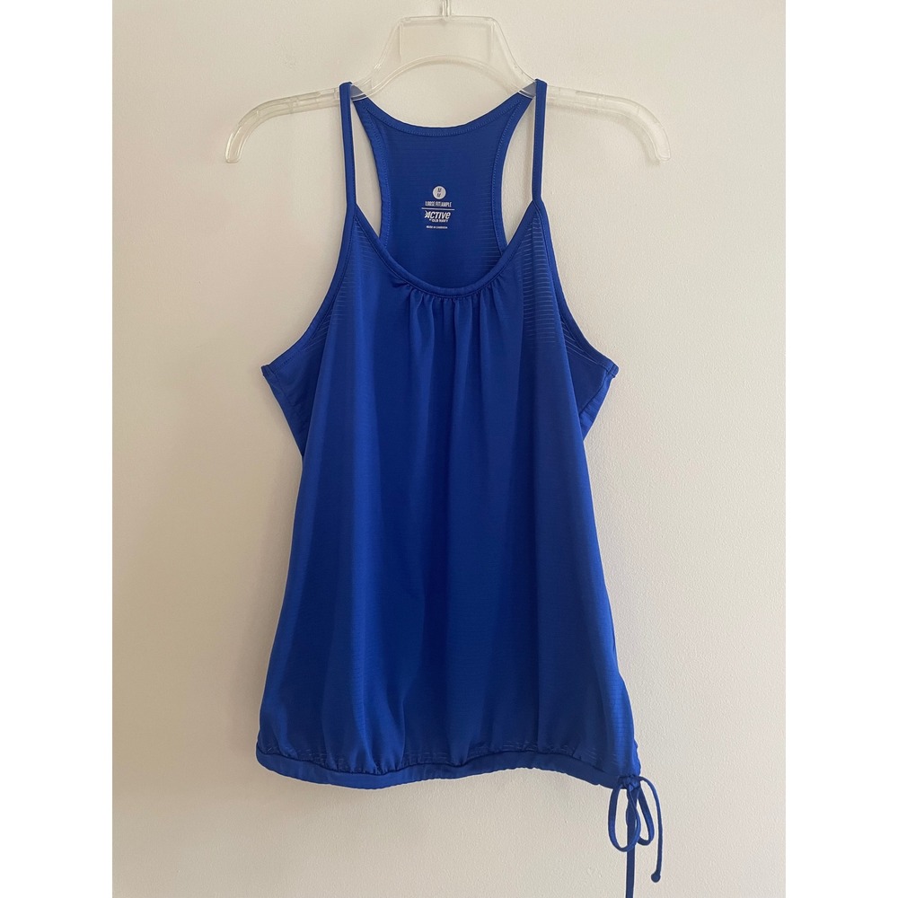 Old Navy Active Royal Blue Racerback Bubble Tank Top Cinch Side Tie Medium